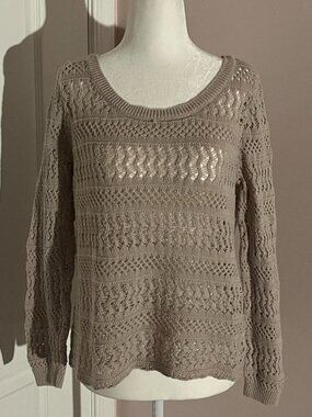 tan/beige neutral crochet knit sweater